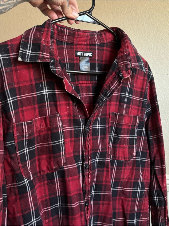 Hot Topic Tops - Hot Topic Red and Black Plaid Button-Down Shirt
